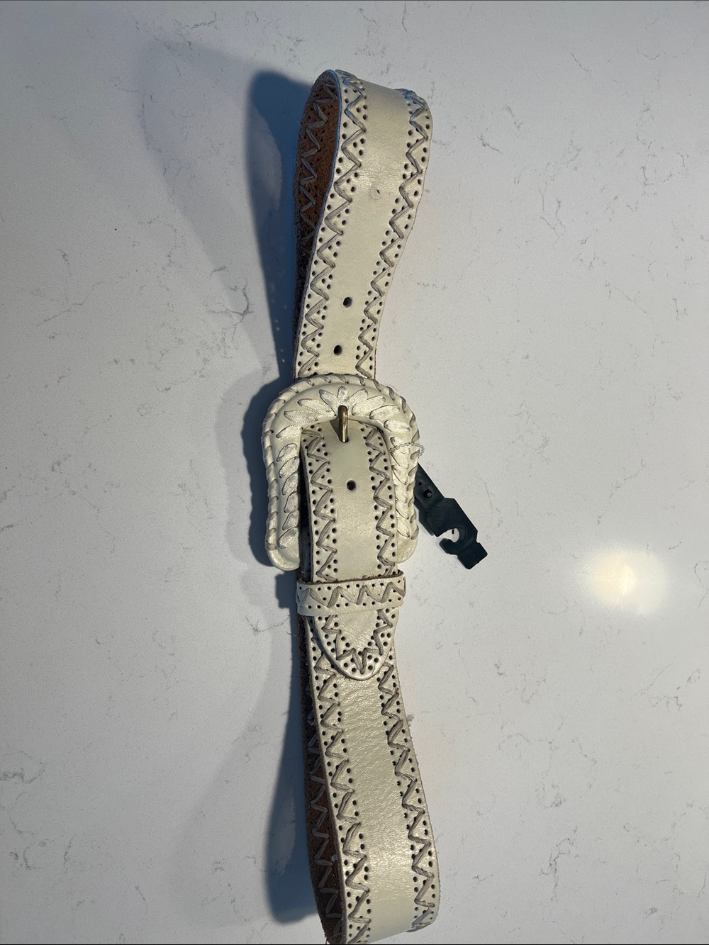NWT Another Line Inc Womens Belt Sz L Wide Waist Ivory Stitched